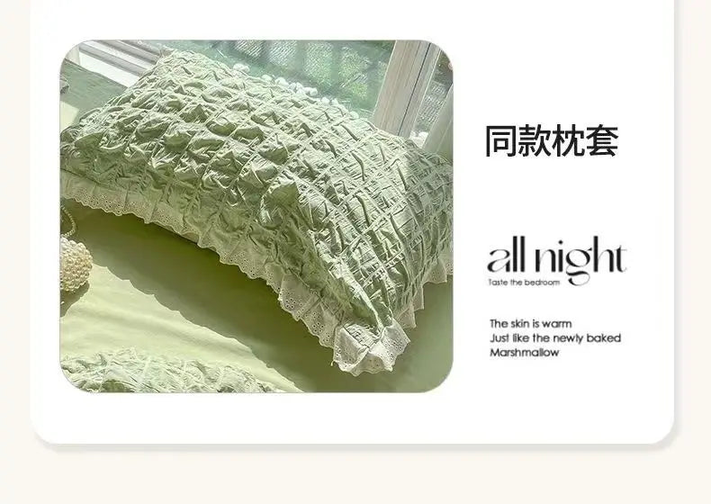 Korean Princess  Bedding Set Duvet Cover Ins Style Wash Cotton Solid Color Summer Soft Bed Sheet Set Comforter Set Quilt Cover