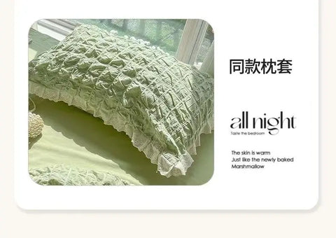 Korean Princess  Bedding Set Duvet Cover Ins Style Wash Cotton Solid Color Summer Soft Bed Sheet Set Comforter Set Quilt Cover