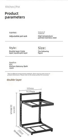 Kitchen Shelf Space-saving Kitchenware Storage Rack Adjustable Pot Rack 2-4 Tiers Under Sink/Corner Applicable