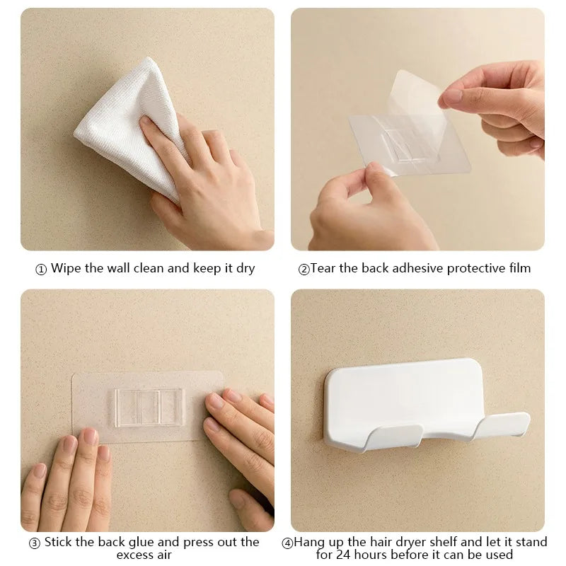 Hair Dryer Holder Wall Bathroom Shelf Without Drilling Plastic Hair Dryer Stand with Storage Box Toilet Blower Holder Shelf