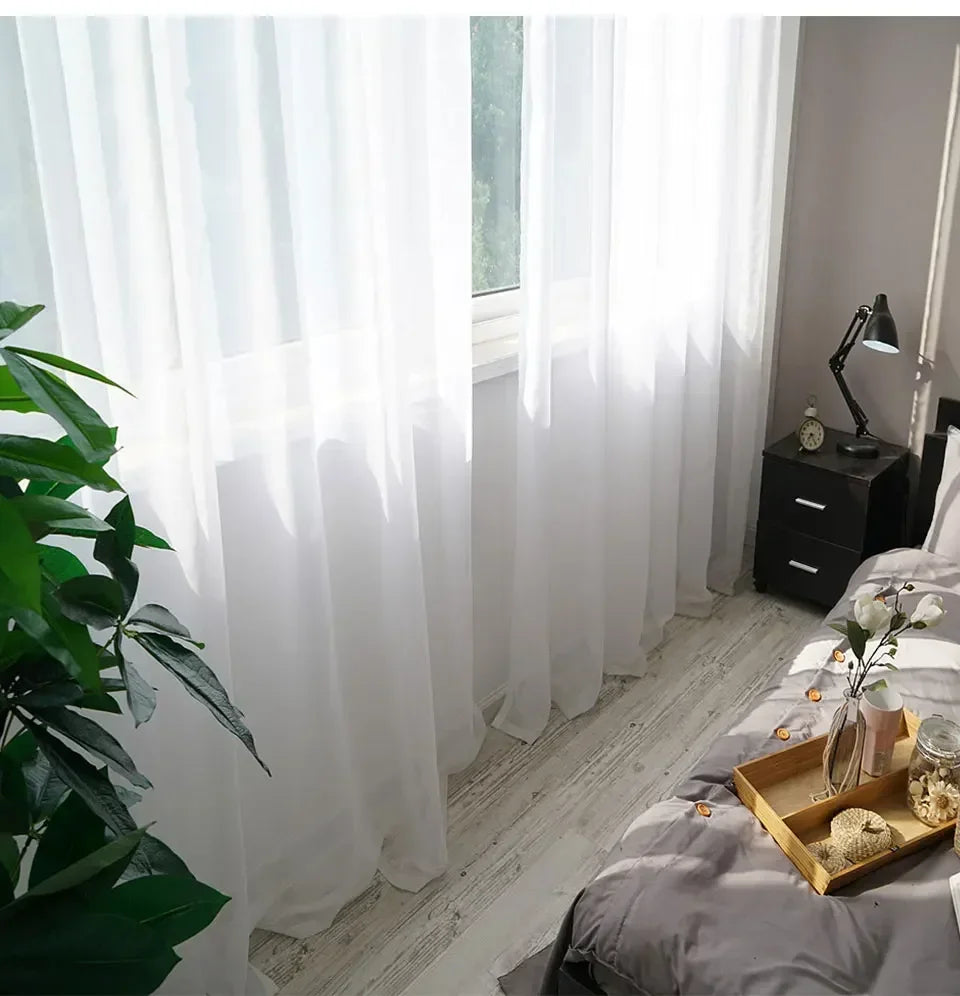 Modern White Solid Tulle Curtains for Living Room Bedroom Balcony Window Screening Sheer Voile Drapes Gauze Treatments Door
