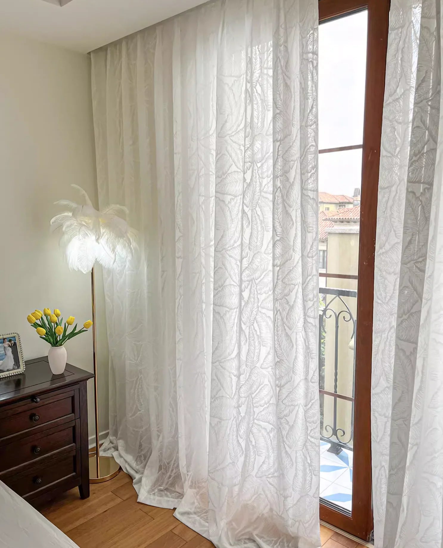 Bohemia white curtain yarn romantic 3D relief curtains for light-proof opaquefor bedroom living room balcony leaf embroidered