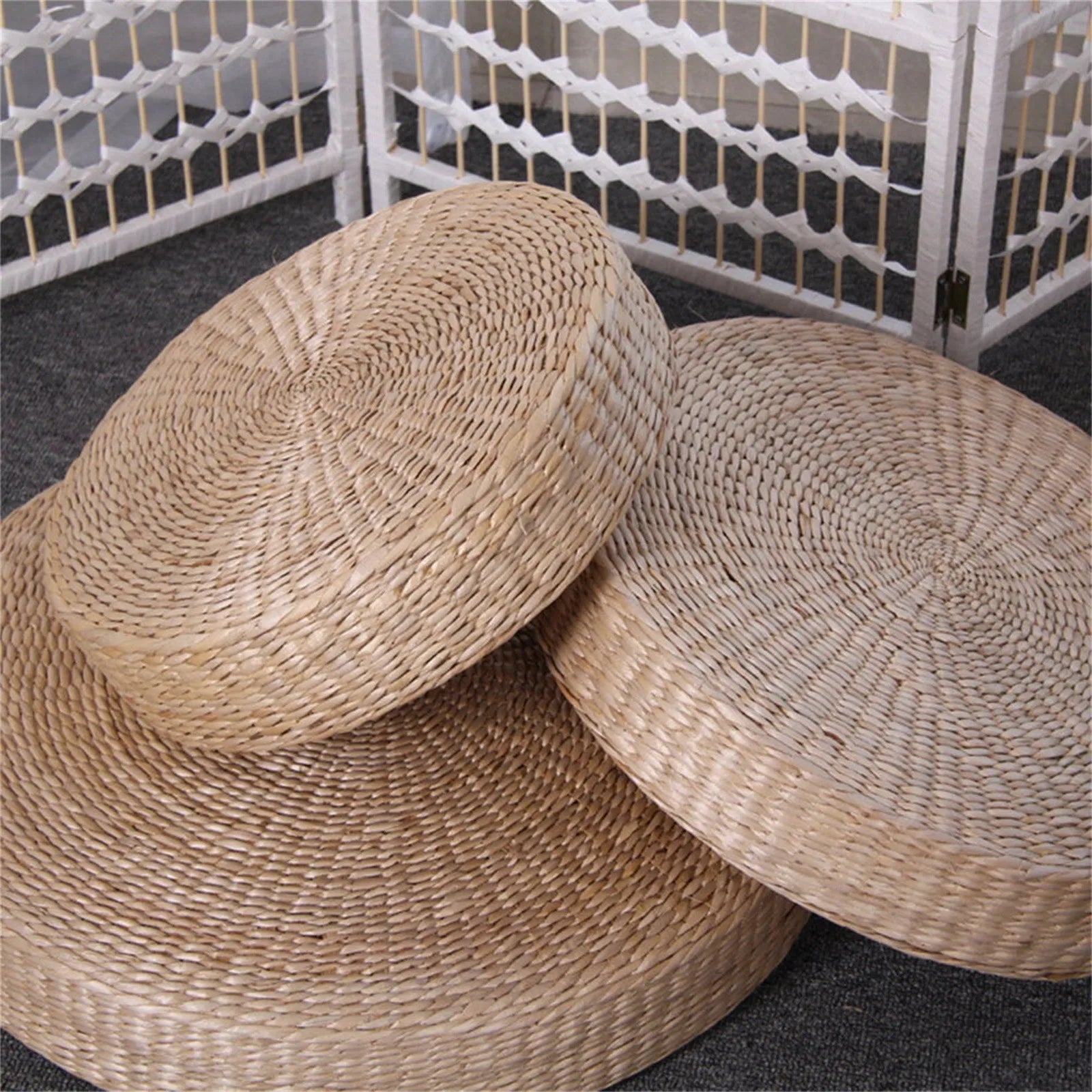 Straw Cushion Floor Tatami Pouf Meditation Woven Pillow Japanese Yoga Pad Zen Round Room Paddedworship Weave Flat
