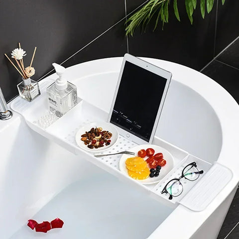 Extendable Bathtub Shelf Bathroom Bathtub Tray Shower Caddy Bamboo Bath Tub Rack Towel Book Holder Storage Organizer Accessories
