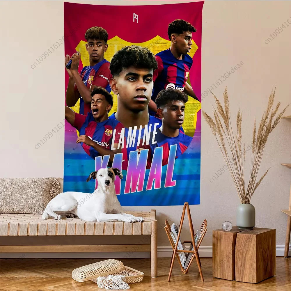 Wall Tapestry Decor L-Lamine Football Star Y-Yamal Anime Tapestry Flags Bedroom Dorm Wall Hanging Background Cloth Festival Gift