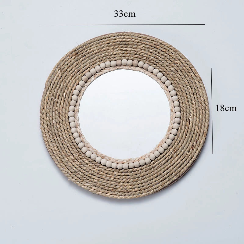 Rattan Handicrafts Decorative Round Mirror Makeup Mirror Bed and Breakfast Living Room Entrance Wall Wall Decorative Mirrors
