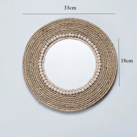 Rattan Handicrafts Decorative Round Mirror Makeup Mirror Bed and Breakfast Living Room Entrance Wall Wall Decorative Mirrors