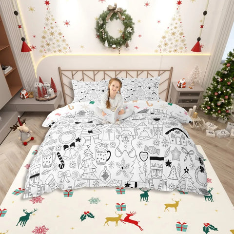 Homewish Girly Christmas Nutcracker Duvet Cover Set for Kids,Princess Cute Bowknot Bedding Set,Pink Abstract Stripes Bed Set