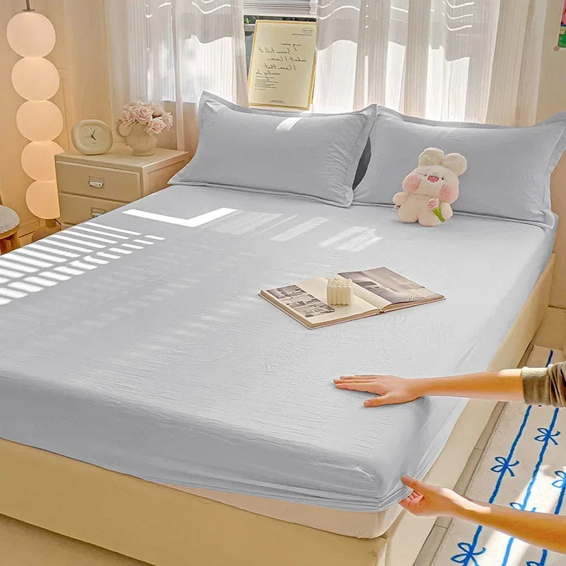 New Ultra-Thin Grid Pattern Fitted Sheet Set Washed Cotton Skin-Friendly Mattress Dust Cover Soft Breathable Household Mat