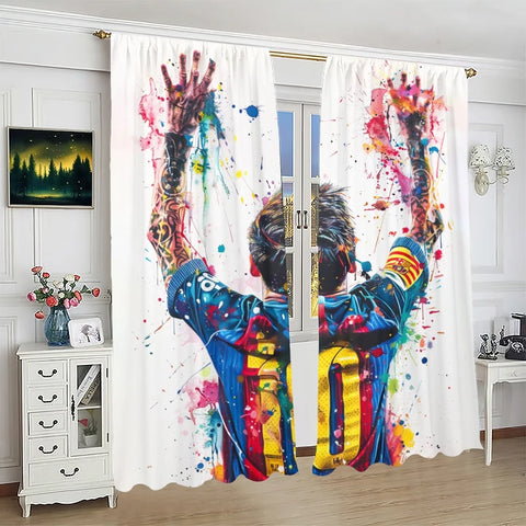 Various Football Number 10 Players -2 pieces - Printed curtains, 100% polyester, suitable for home decor (excluding poles)