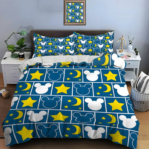 3PC Disney Mickey Mouse Printed Bedding Set Duvet Cover Anime Quilt Adult Kids Birthday Gift Full Size Bedding Set Luxury Gifts