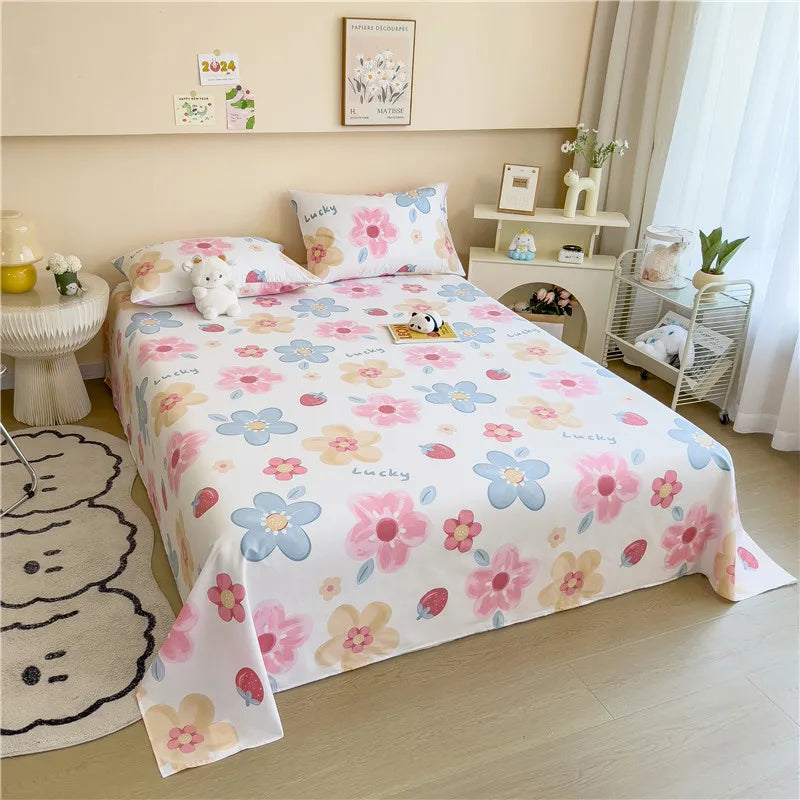 1pc Pure Cotton Bedsheet Floral Style Flat Sheet Single Sheets for Kids Adults Room Bed Linen sabana para cama (No Pillowcase)