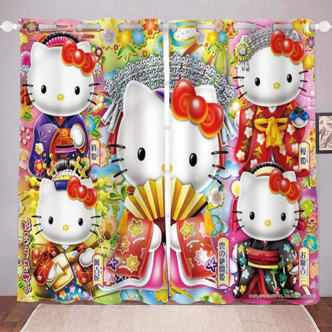 Hello Kitty Cartoon Curtains for Living Room Home Decor Blackout Bedroom Balcony Screen Dustproof Cute Gifts for Children