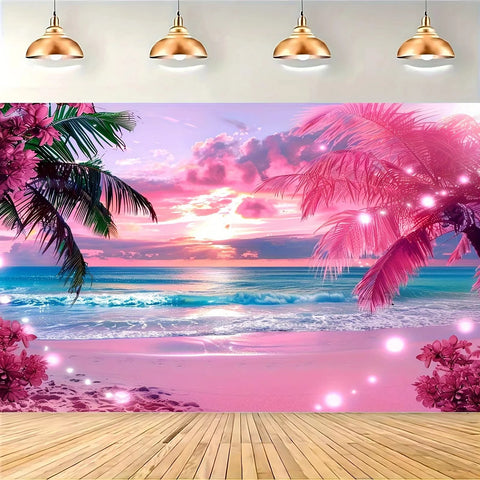 VIKAMA Summer Illusion Beach Tapestry Powder Sand Star Twinkle Neon Palm Wave Surge Living Room B&B Room Decoration