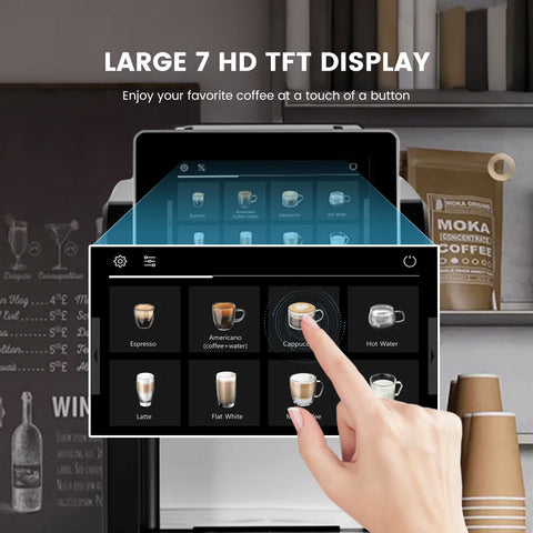 Mcilpoog WS817 -7"colorfAutomatic Espresso Machine with Milk Frother,  21 Flavors for Home & Office