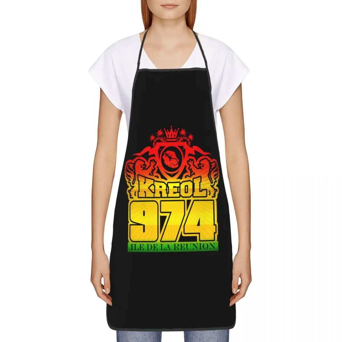Custom Bib Kreol 974 Reunion Island Apron Men Women Unisex Adult Chef Kitchen Cooking Tablier Cuisine Painting