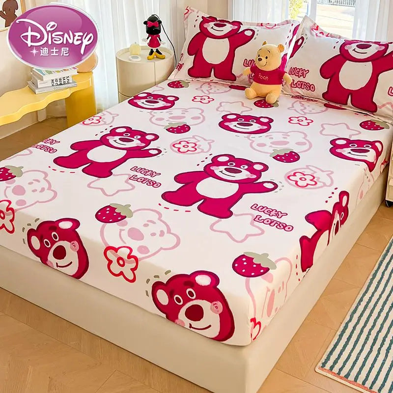 Disney Stitch Bed Mattress Cover Kawaii Cartoon Minnie Pooh Bear Lotso Bed Linen Fitted Sheet For Kids Adult Single Queen Size