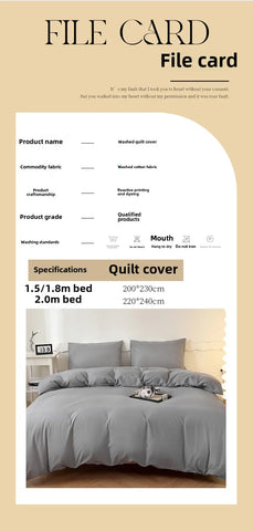 2025 New Washed Cotton Solid Color Single Quilt Set Skin Friendly Breathable Quilt Cover 180X220 200X230