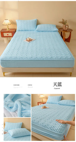 WASART Quilted coral fleece mattress protector cover winter warm elastic fitted sheet couple double bed protection pad 180x200