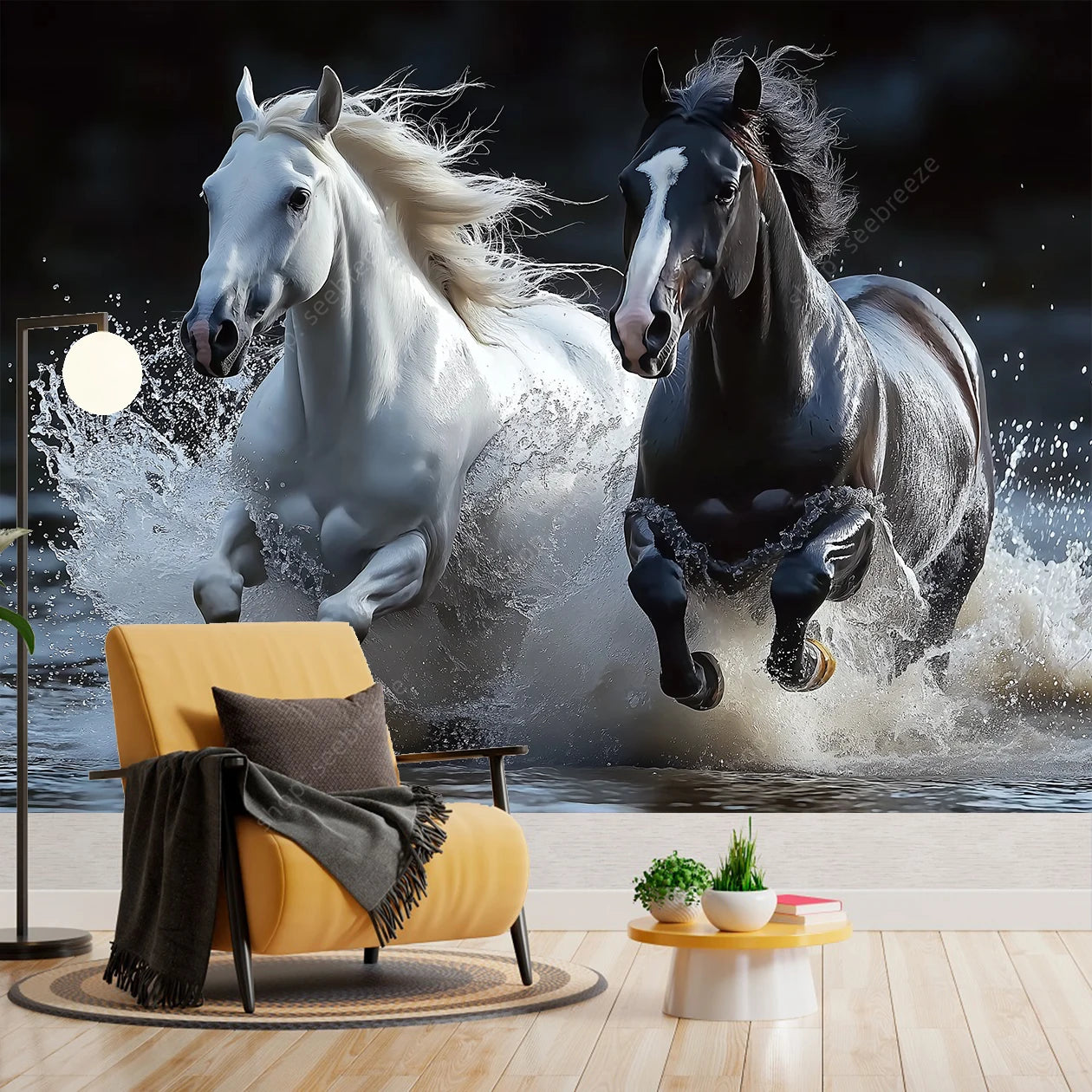 Majestic Black and White Horse Tapestry Elegant Equine Wall Art for Living Room Bedroom Decor Modern Boho Style Home Design