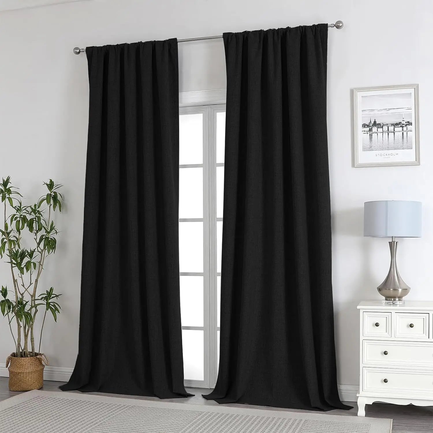 350m Height Solid Color Living Room Curtains 100% Blackout For Faux Linen Bedroom High Ceiling Window Curtain