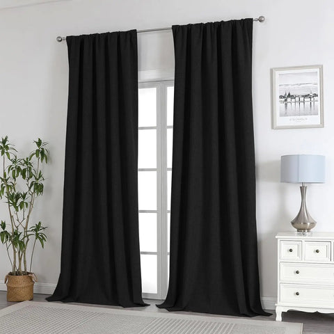 350m Height Solid Color Living Room Curtains 100% Blackout For Faux Linen Bedroom High Ceiling Window Curtain