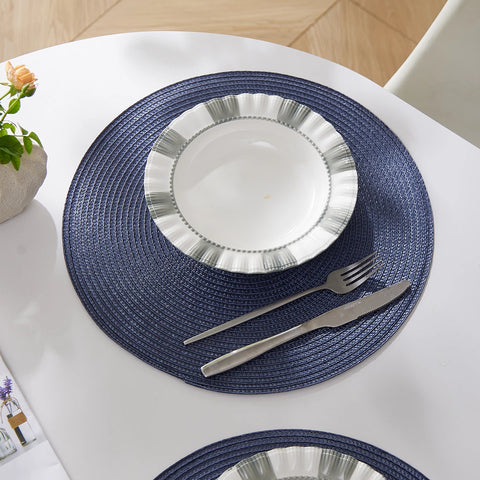 Round Braided Placemats Set of 4 Washable PP Heat Resistant 38cm Table Place Mat for Kitchen Xmas Dining Table Party Decor