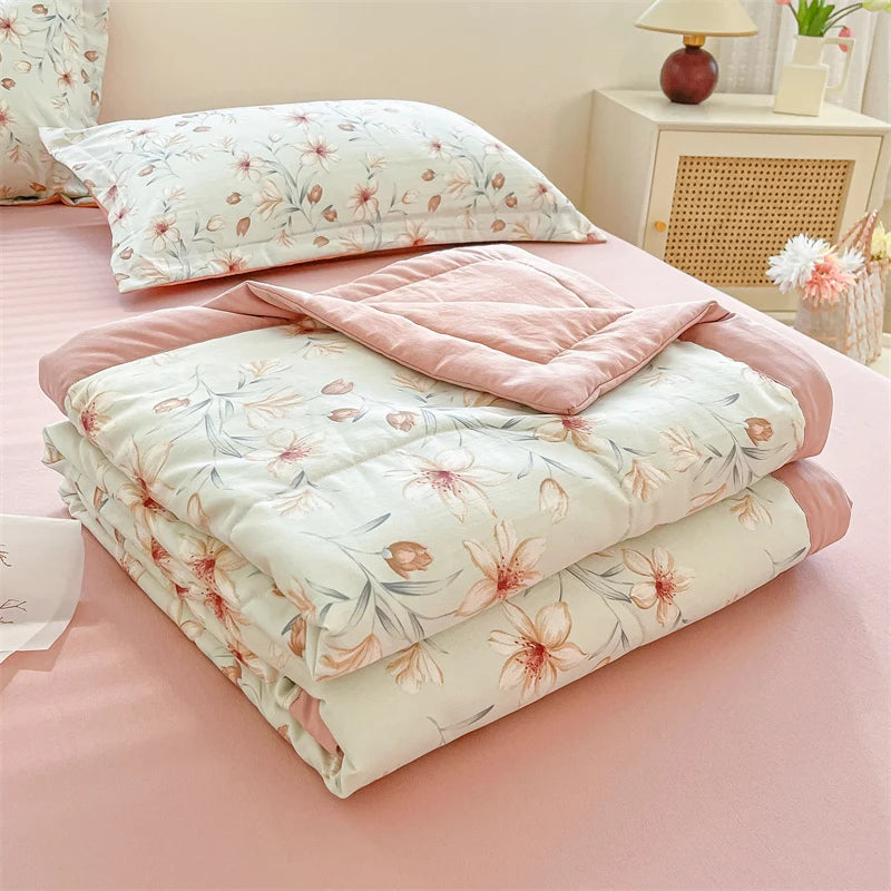 Floral Style Duvets for Summer Soft Comforter Breathable Bedspread 이불 Quilted Blanket Adults/Kids Thin Quilt (No Pillowcase)