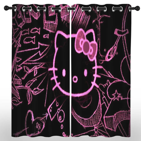 Hello Kitty Sanrio Cartoon Blackout Curtain Polyester  Animated Fashion Printing Suitable for Bedroom Kids Room Decoration