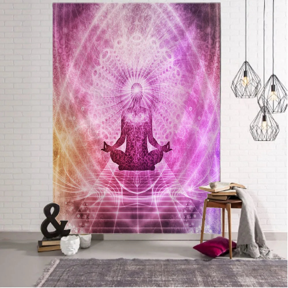 Meditation art tapestry, Buddha statue, chakra, wall hanging, mandala, home, living room, bedroom decoration wall hanging
