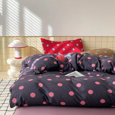 Bedding Set Dot Pattern Mixed Color Duvet Cover+Sheet+Pillowcase Soft Washed Cotton Twin Full All Season Linens Drop Shipping