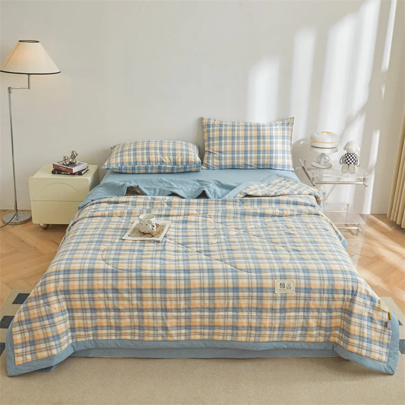 Summer 100% Cotton Thin Quilt Comforter Soft Air Conditioning All Season Quilt/Duvet/Blanket Lightweight Bed Cover Soft Bedding