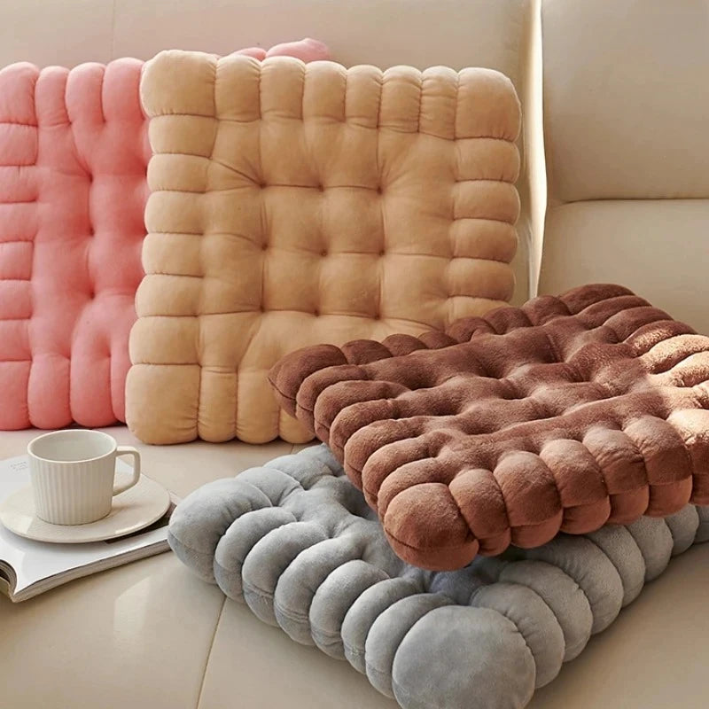 40*40CM Cookie Shaped Meditation Cushion Plush Fluffy Chair Cushion Machine Washable Student Seat Cushion Living Room Decoration