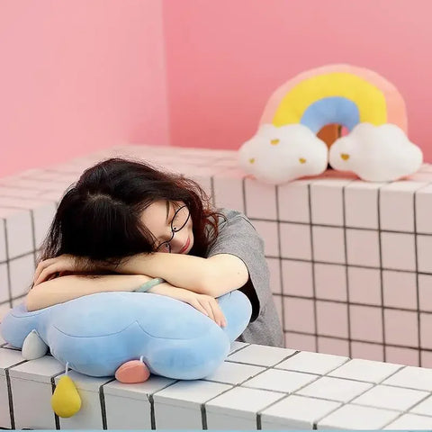 Stuffed Rainbow Cushion Girly Room Decor Moon Lightning Pillow Bay Window Lovely Weather Setting for Kids Bedroom Seat Pillow