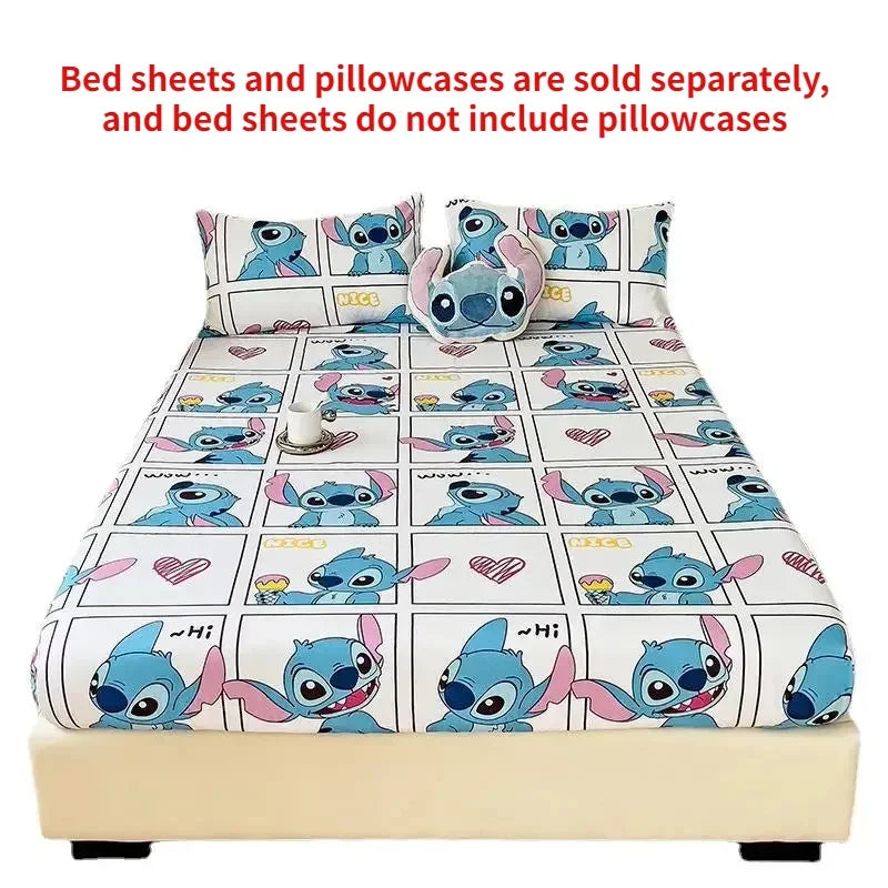 Disney Stitch Cartoon Mickey Pooh New Skin Friendly Printed Sheets Mattress Protectors Non-Slip Anime Sheets Children's Bedding