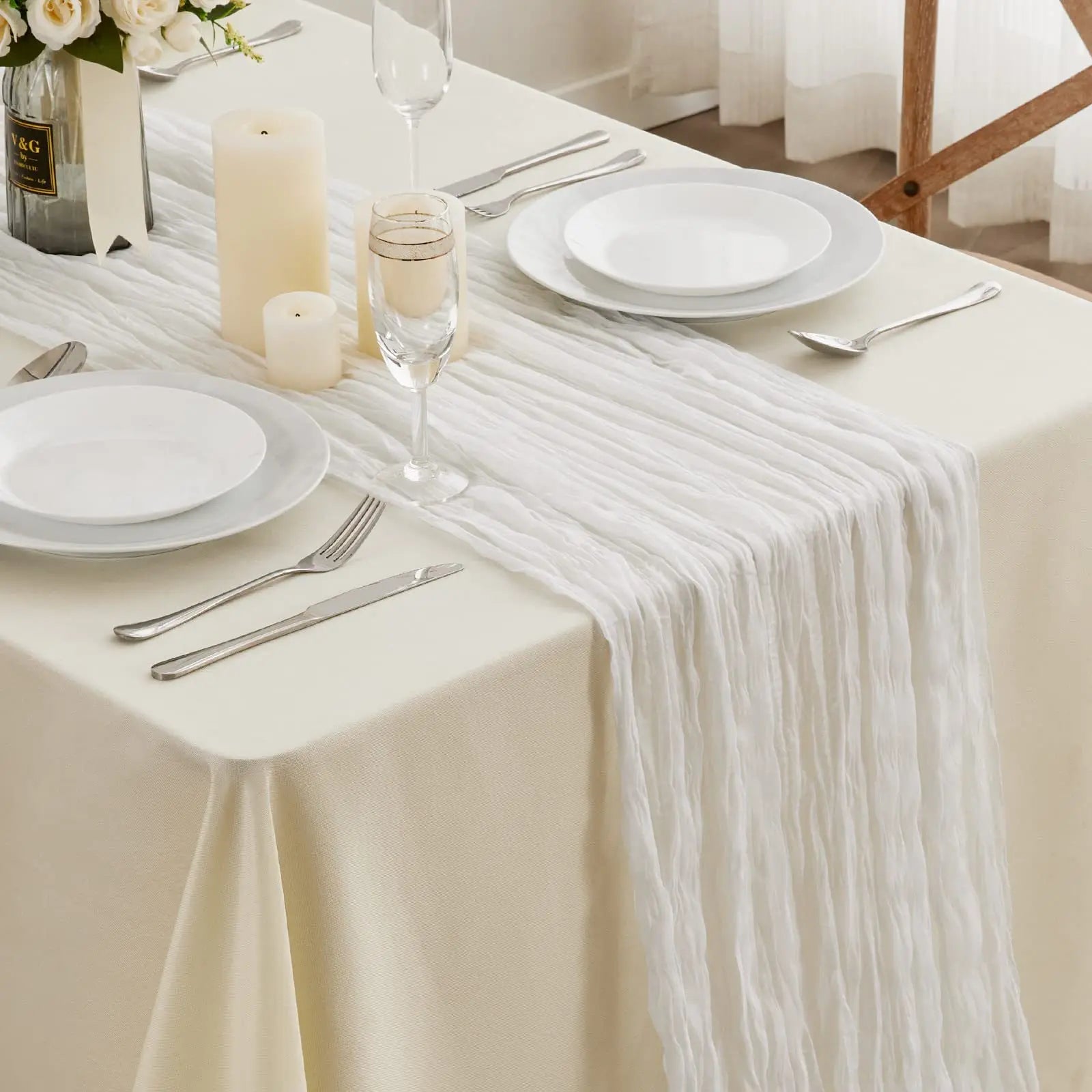 1PC Gauze Voile Table Runner Boho Pink Blue Cheesecloth Dinning Table Decoration For Wedding Party Banquet Bride Shower