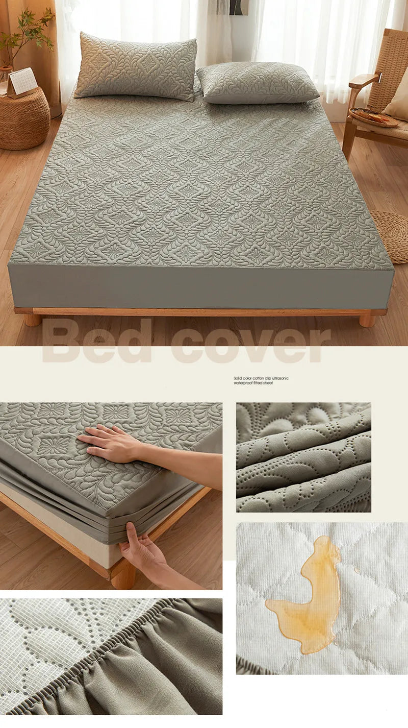 100% Waterproof Quilted Fitted Bed Sheet with Elastic Band Soft Mattress Protector Cover Twin Queen King 160x200cm Home Decor