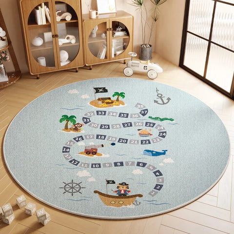 Cartoon Style Rugs for Bedroom Washable Living Room Decoration Round Carpet Anti-slip Children's Room Floor Mat Soft Bedside Rug