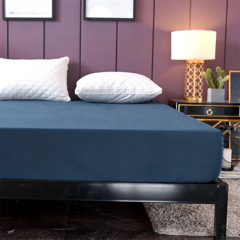 Waterproof Mattress Protector Cover Queen Size 14 inches Deep Pocket Polyester Bed Cover Solid Color Fitted Sheet (Black, Queen)