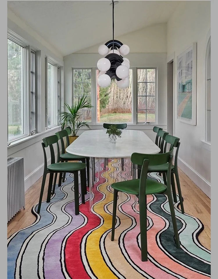 VIKAMA Creative Rainbow Wave Rug Bedside Blanket Absorbent Bathroom Floor Mat Living Room Sofa Coffee Table Rug Easy to clean