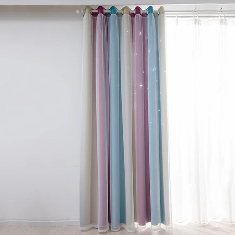 Rainbow Hollow-Out Star Blackout Curtains for Girl Kid Nursery Bedroom and Living Room Double Layer Window Cute Grommet Curtains