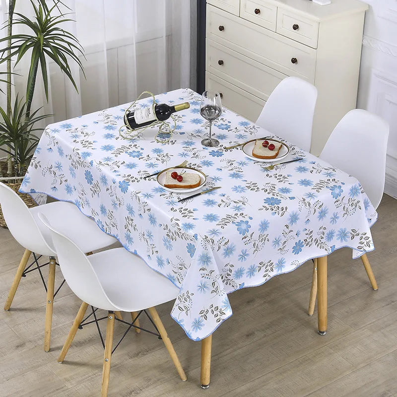 1pcs PEVA Waterproof Oilproof Tablecloth Washable Fabric For Dining Table Kitchen Decor Beautiful Flower Pattern Table Cloth