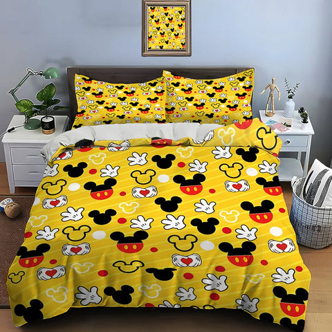 3PC Disney Mickey Mouse Printed Bedding Set Duvet Cover Anime Quilt Adult Kids Birthday Gift Full Size Bedding Set Luxury Gifts