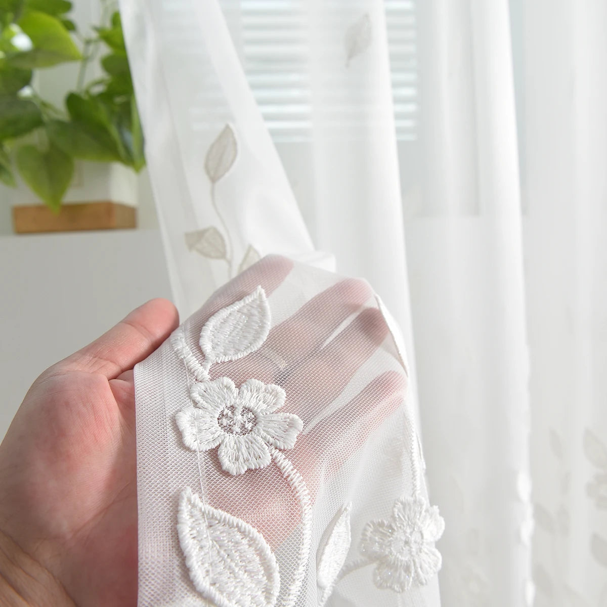Embroidery Tulle Curtain For Living Room Modern Flower Sheer Voile Drapes For Bedroom Cortinas