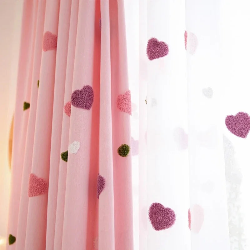 Cartoon Pink Heart Shape Blackout Curtains For Baby Girls Bedroom  Lovely Tulle For Living Room Window Treatment Drapys X-M05#30