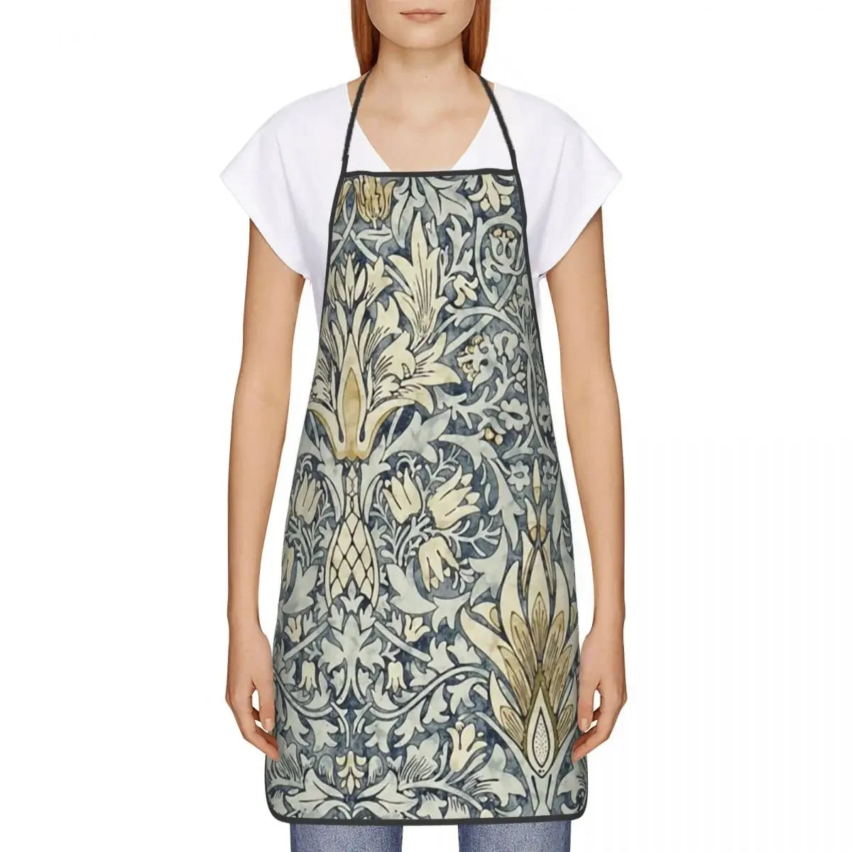 Unisex William Morris Snakeshead Pattern Bib Apron Women Men Chef Tablier Cuisine for Cooking Kitchen Vintage Textile Gardening