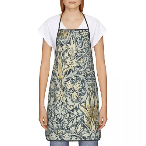 Unisex William Morris Snakeshead Pattern Bib Apron Women Men Chef Tablier Cuisine for Cooking Kitchen Vintage Textile Gardening