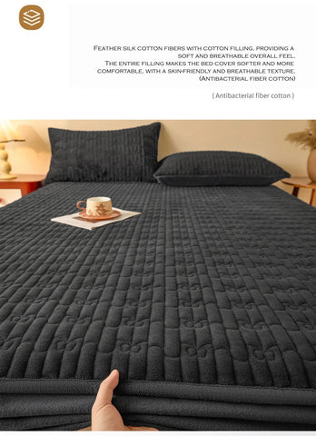 WASART Quilted coral fleece mattress protector cover winter warm elastic fitted sheet couple double bed protection pad 180x200