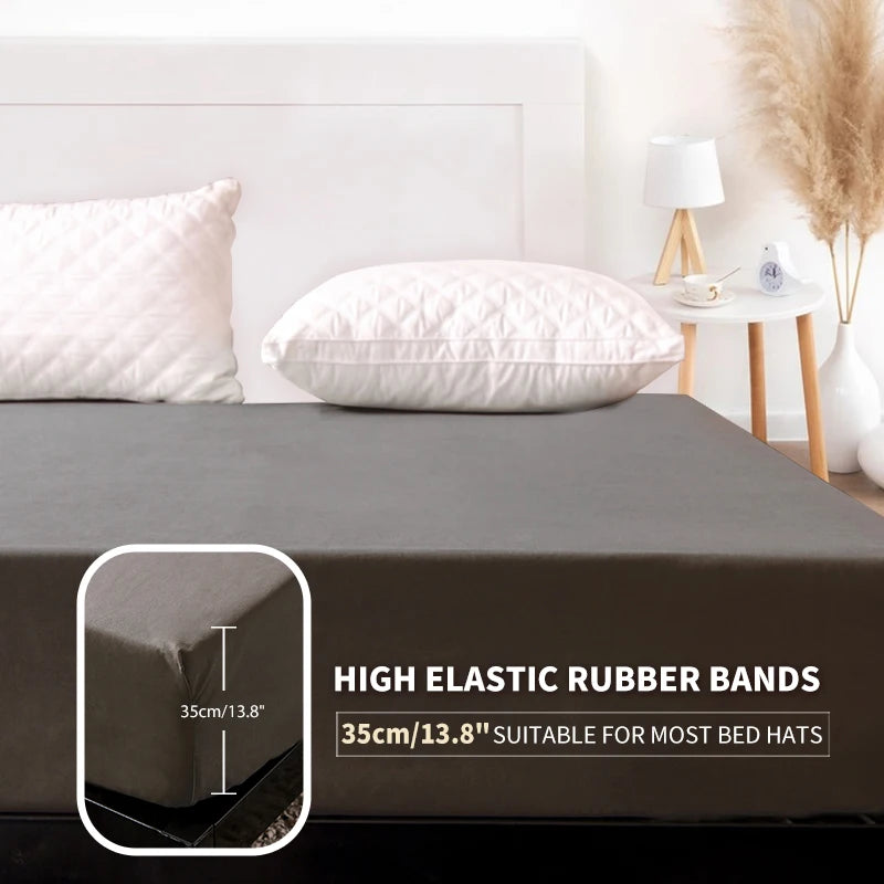 Waterproof Mattress Protector Cover Queen Size 14 inches Deep Pocket Polyester Bed Cover Solid Color Fitted Sheet (Black, Queen)