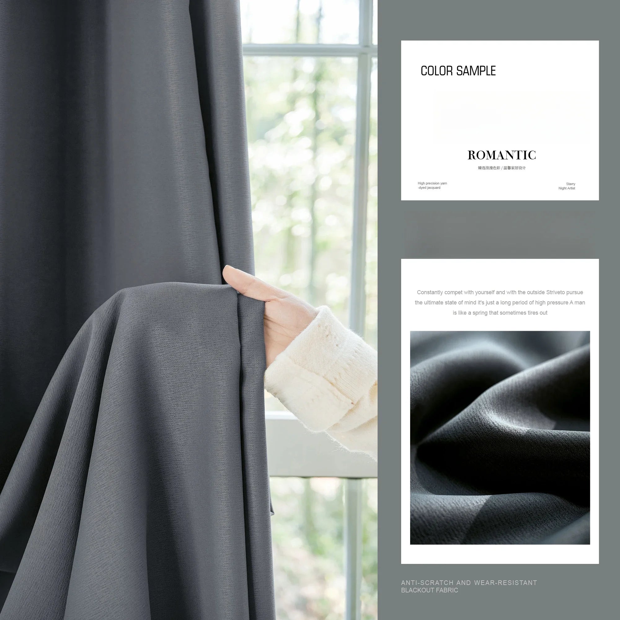 Grey Blackout Curtains Thermal Insulation Cotton Linen Drapes for Bedroom Living Room Sunshade Luxury Custom Window Treatments